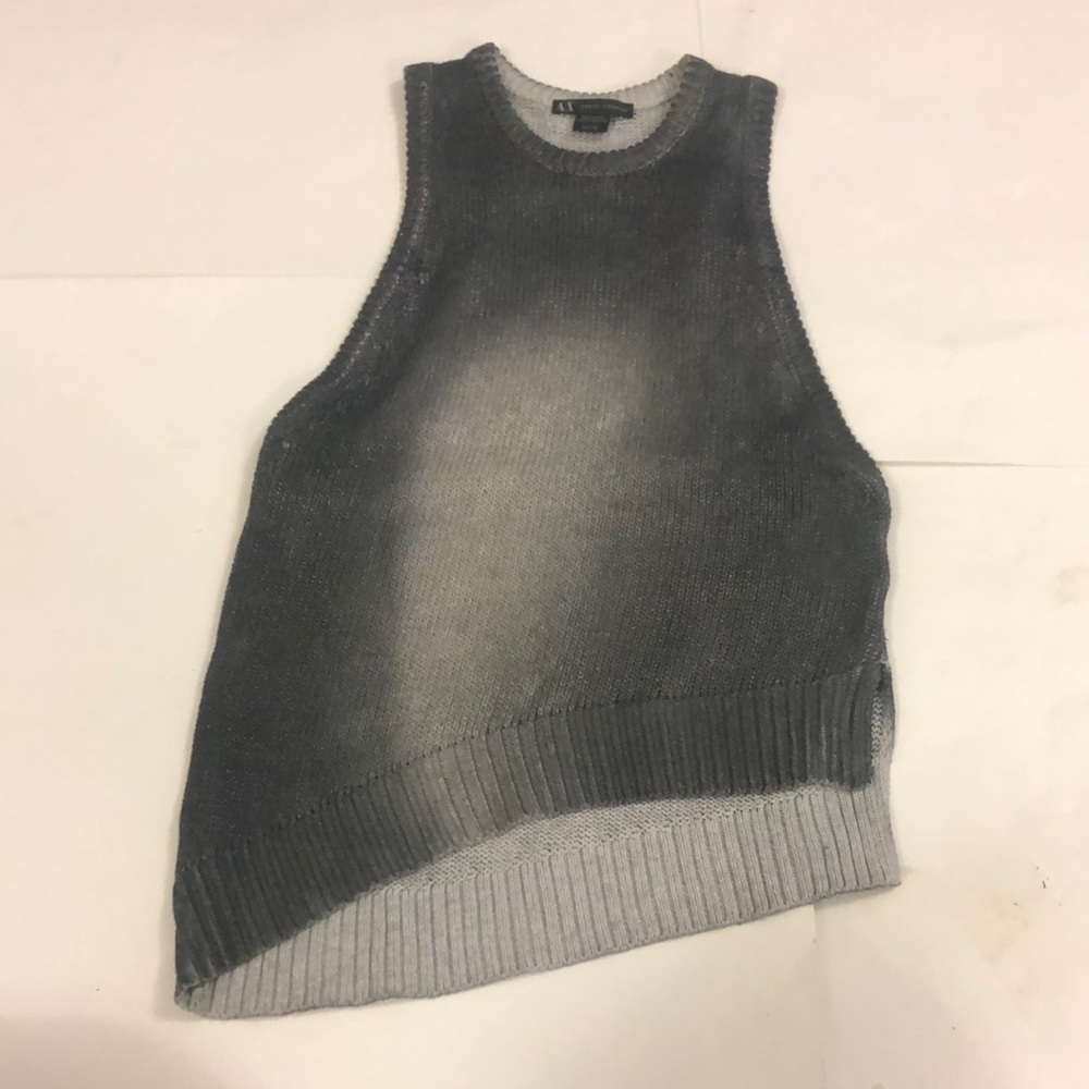 Armani Exchange XXS Top Gray Sleeveless Knit Metallic Distressed Asymmetrical